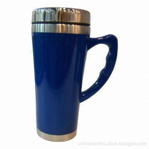 Travel Mug with Handle and 450mL Capacity, Made of Stainless Steel Outside and PP Inside